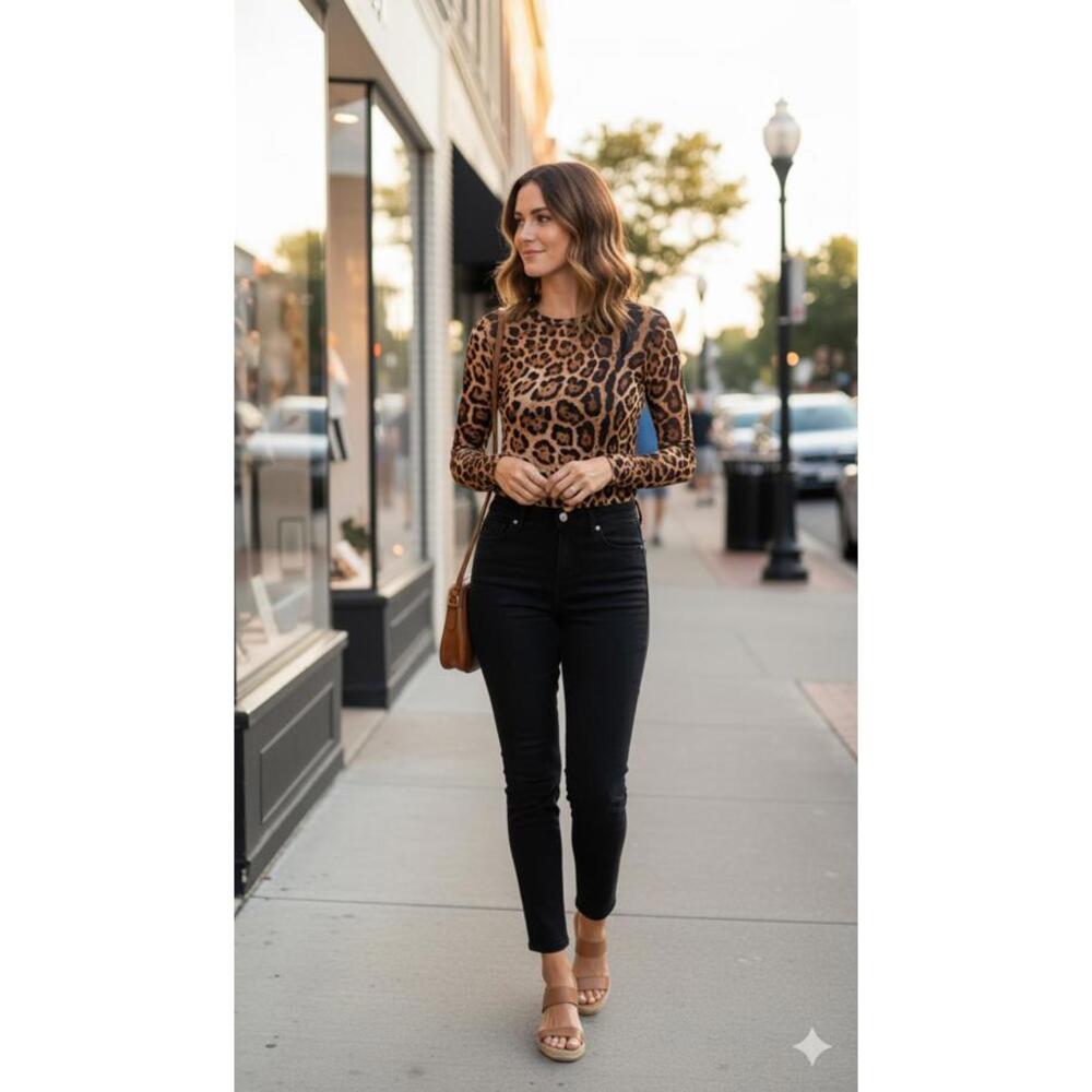 Roberta Biagi Women’s Leopard Print Long Sleeve Bodysuit Size S